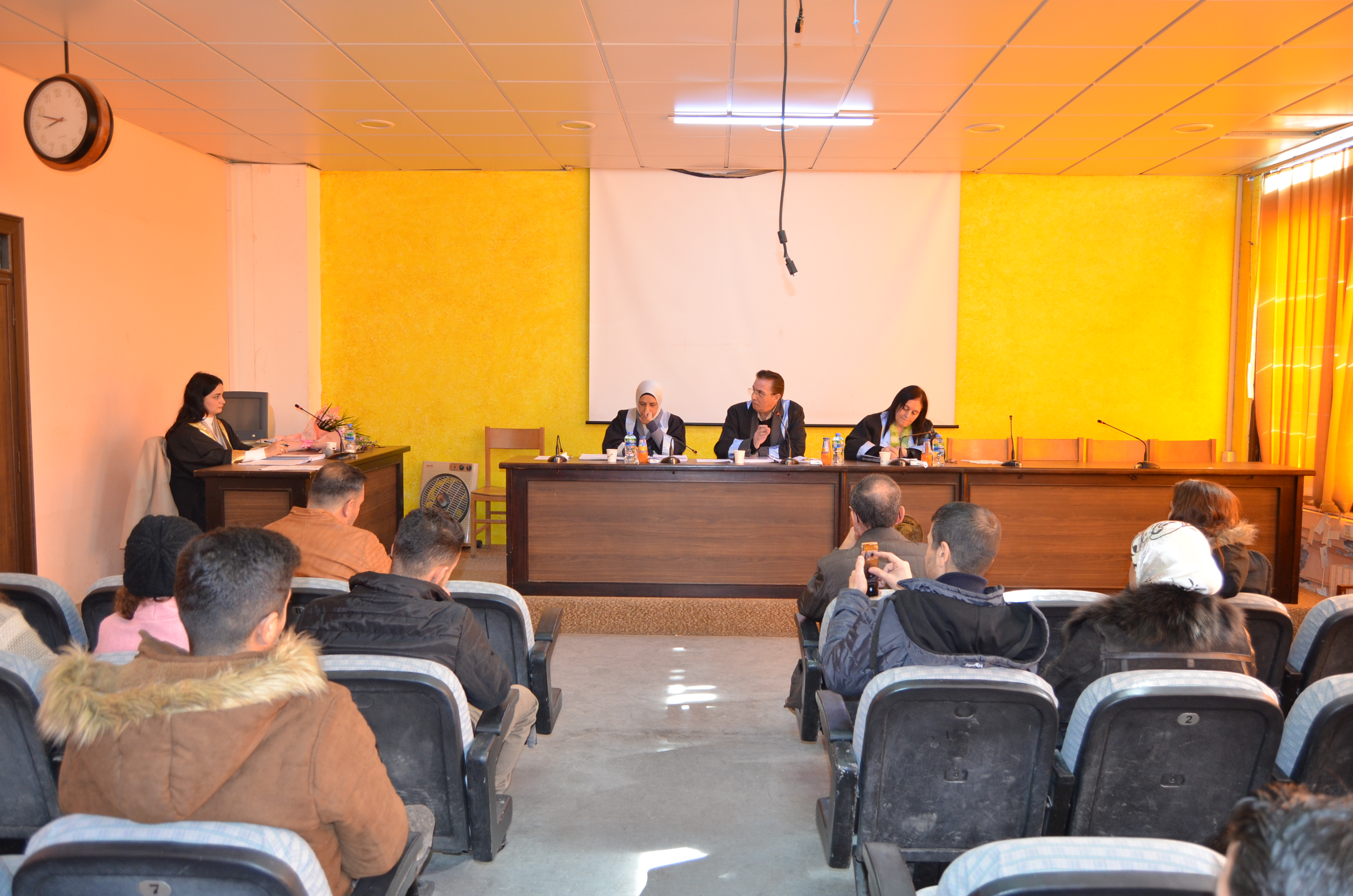 A public defense of a Master’s thesis at the Faculty of Arts and Humanities, Lattakia University, by researcher Hala Hassan